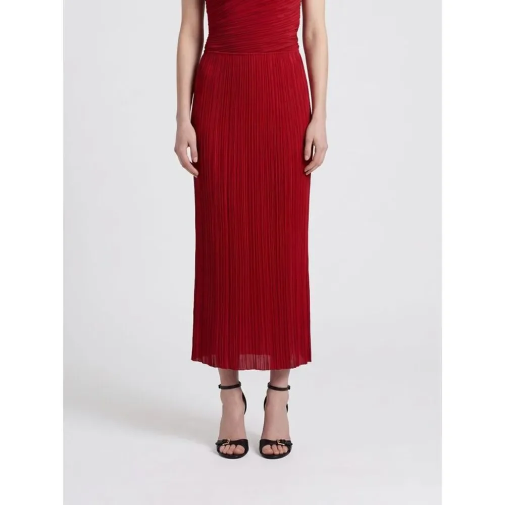Balmain Women Balmain Pleated Criªpe Midi Skirt With Rear Zip Closure